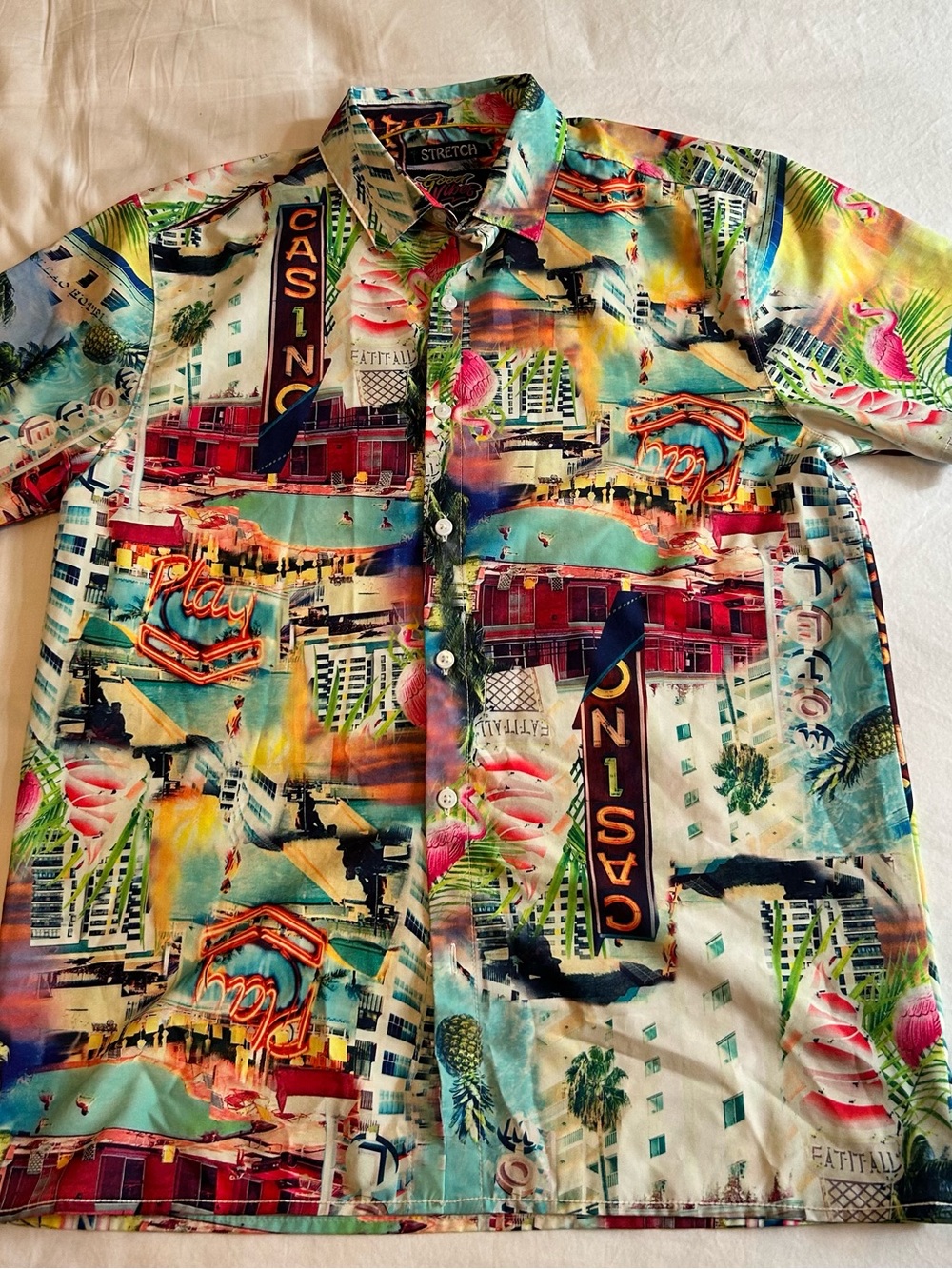 Good Vibes Vintage Paradise Casino Print Short Sleeve Shirt - Multicolor